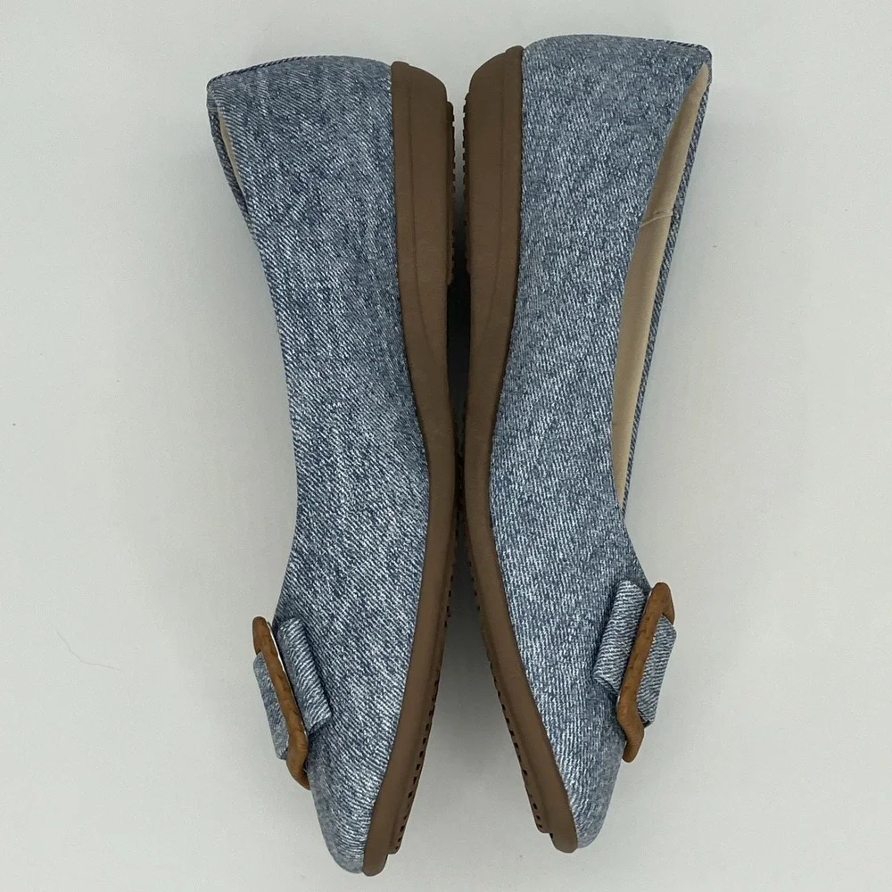 London Fog Bixby Blue Denim Flat Shoes 8W Comfort‎ Slip On Casual Preppy